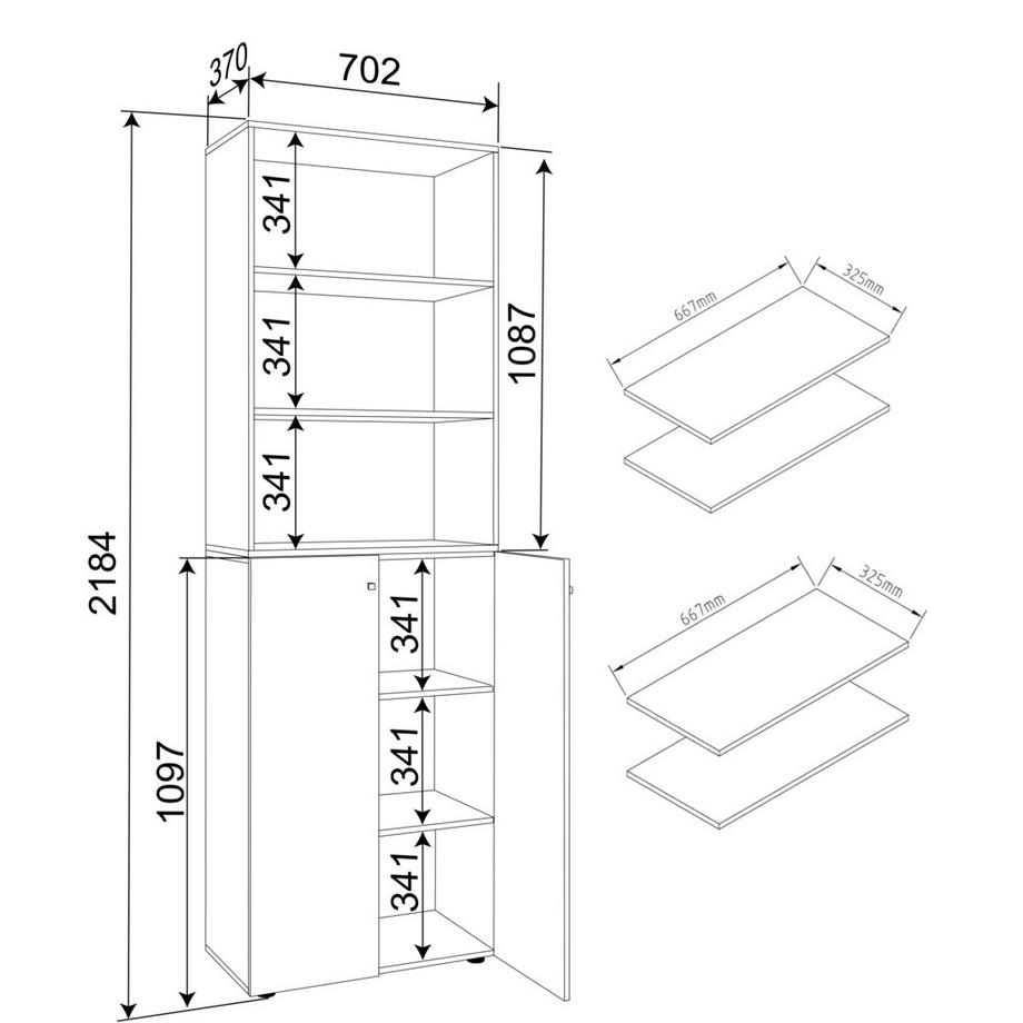 VCM Büroschrank mit 6 Fächern | Büroregal | moderner Aktenschrank mit Drehtüren | Maße ca. H. 220 x B. 70 x T. 40cm – Lona 6-Fach  