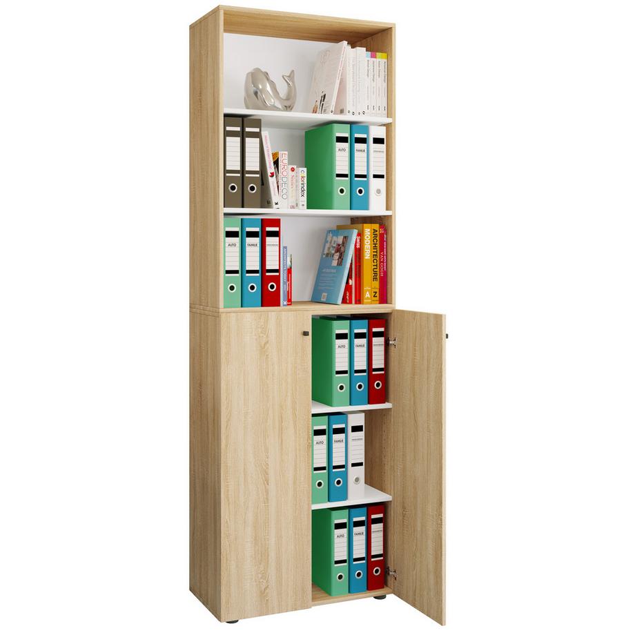 VCM Büroschrank mit 6 Fächern | Büroregal | moderner Aktenschrank mit Drehtüren | Maße ca. H. 220 x B. 70 x T. 40cm – Lona 6-Fach  