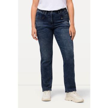 Jeans modello Mony con gamba conica, tessuto elasticizzato e tasche con zip