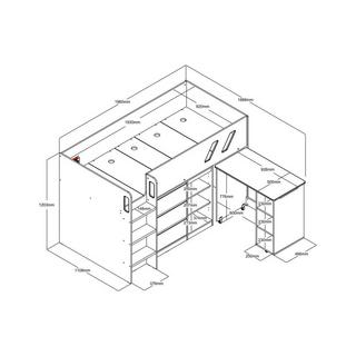 Vente-unique Letto combinato 90 x 190 cm con scrivania e scomparti Antracite e Naturale Grigio - SAGITI  
