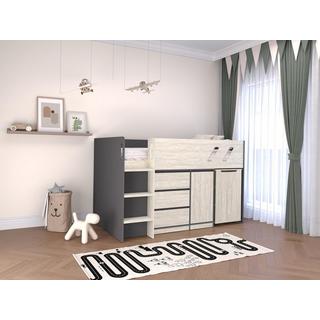 Vente-unique Lit combiné 90 x 190 cm avec bureau et rangements - Coloris : Anthracite et naturel grisé - SAGITI  