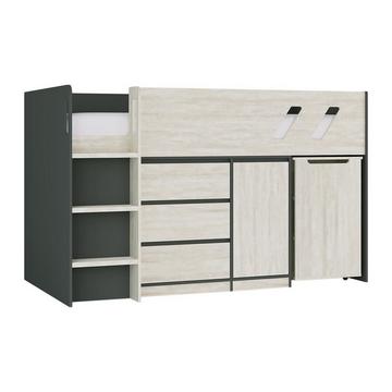 Lit combiné 90 x 190 cm avec bureau et rangements - Coloris : Anthracite et naturel grisé - SAGITI