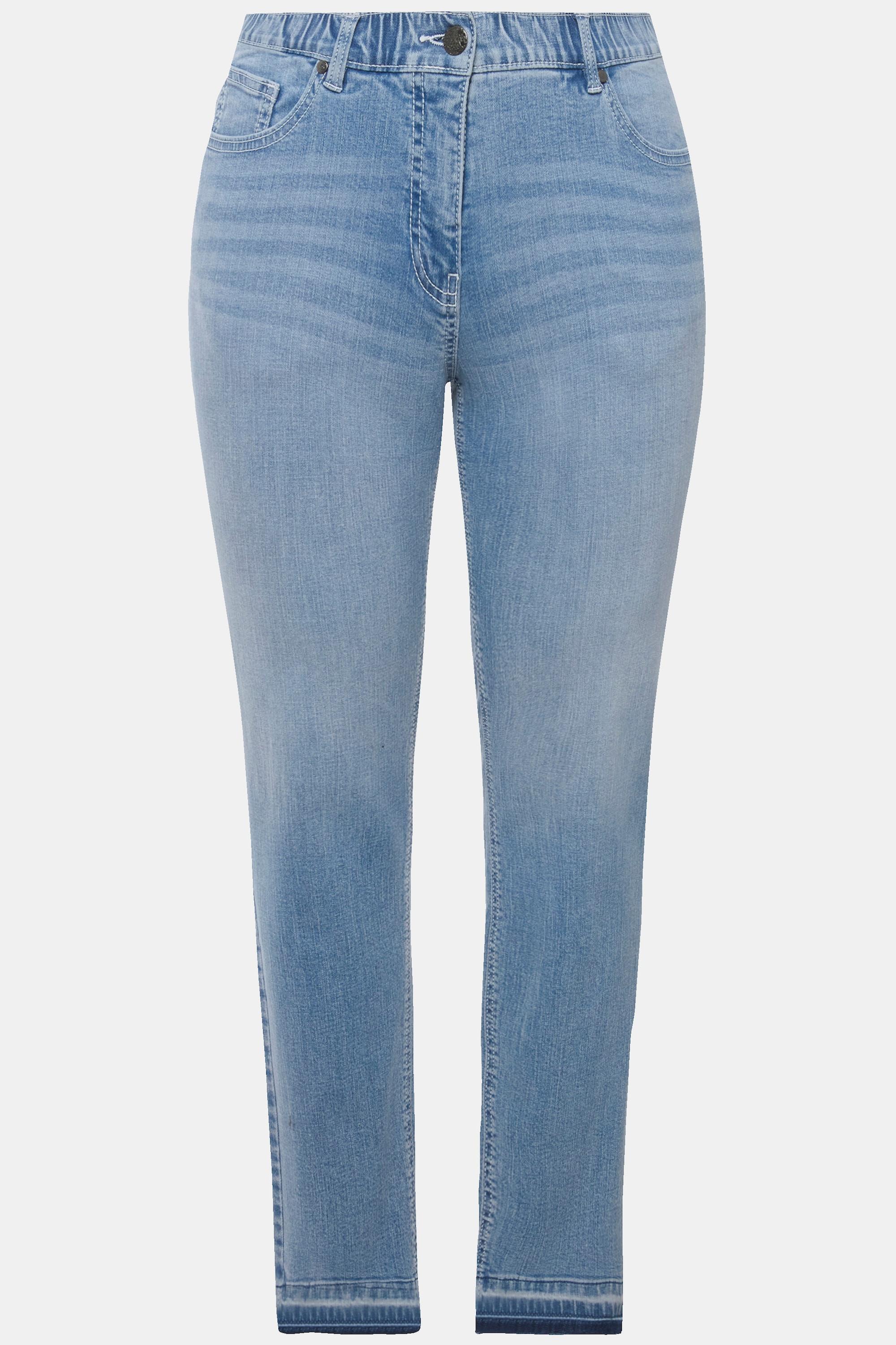 Ulla Popken  Jean Mary Sammy extensible, jambe étroite avec ourlet frangé 