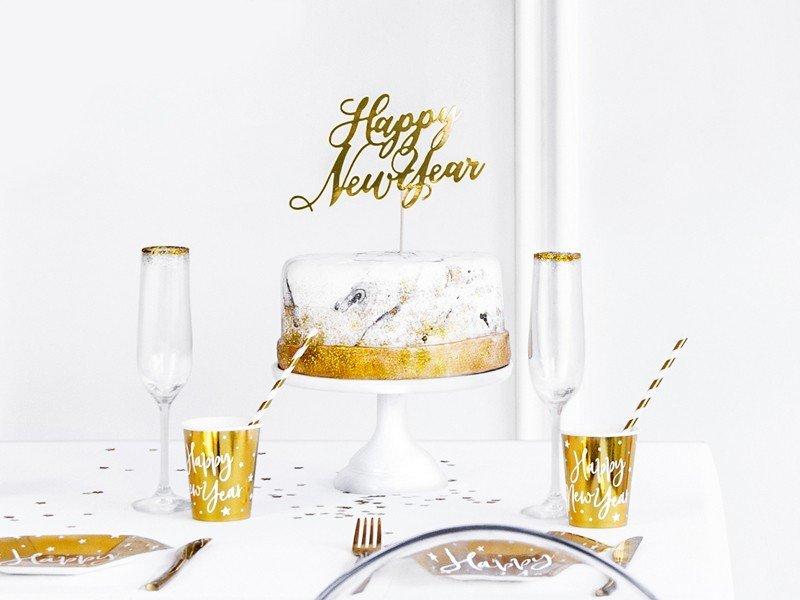 PartyDeco Goldener Happy New Year Cake Topper  