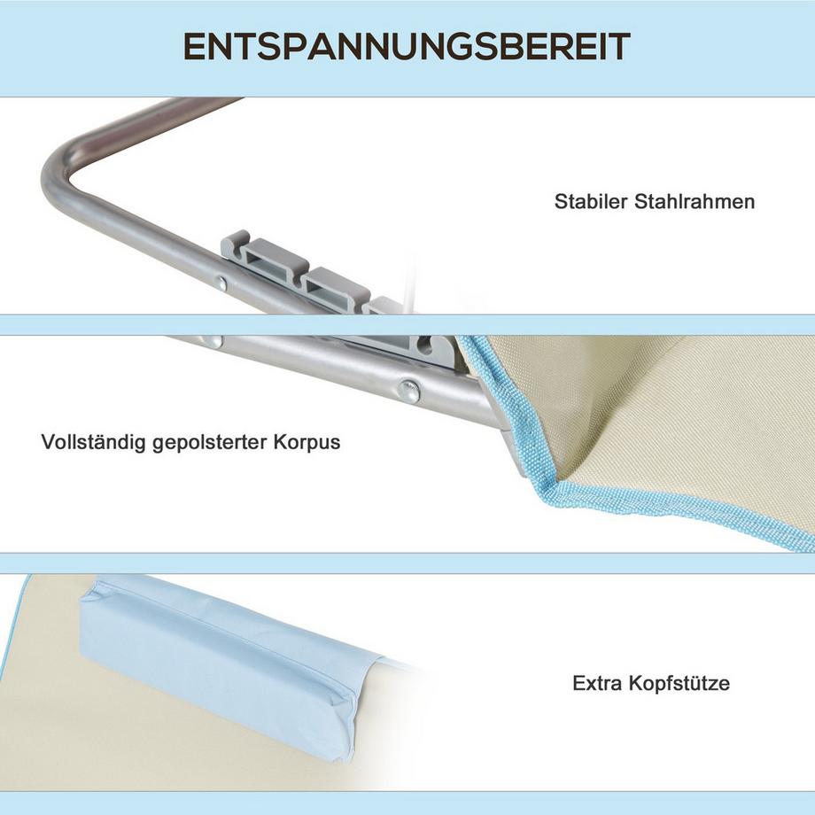 Northio  Strandmatte, 2er Set Faltbare Strandliege mit Kopfkissen, 5-stufige Höhenverstellbare Strandmatratze mit Tragetasche, Stahl, Beige, 134 x 48 x 33-43 cm Aosom 
