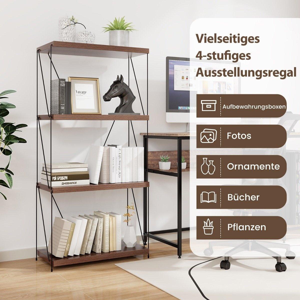 B2X 4 Ebenen Standregal mit Metallrahmen Industrielles Bücherregal Lagerregal  