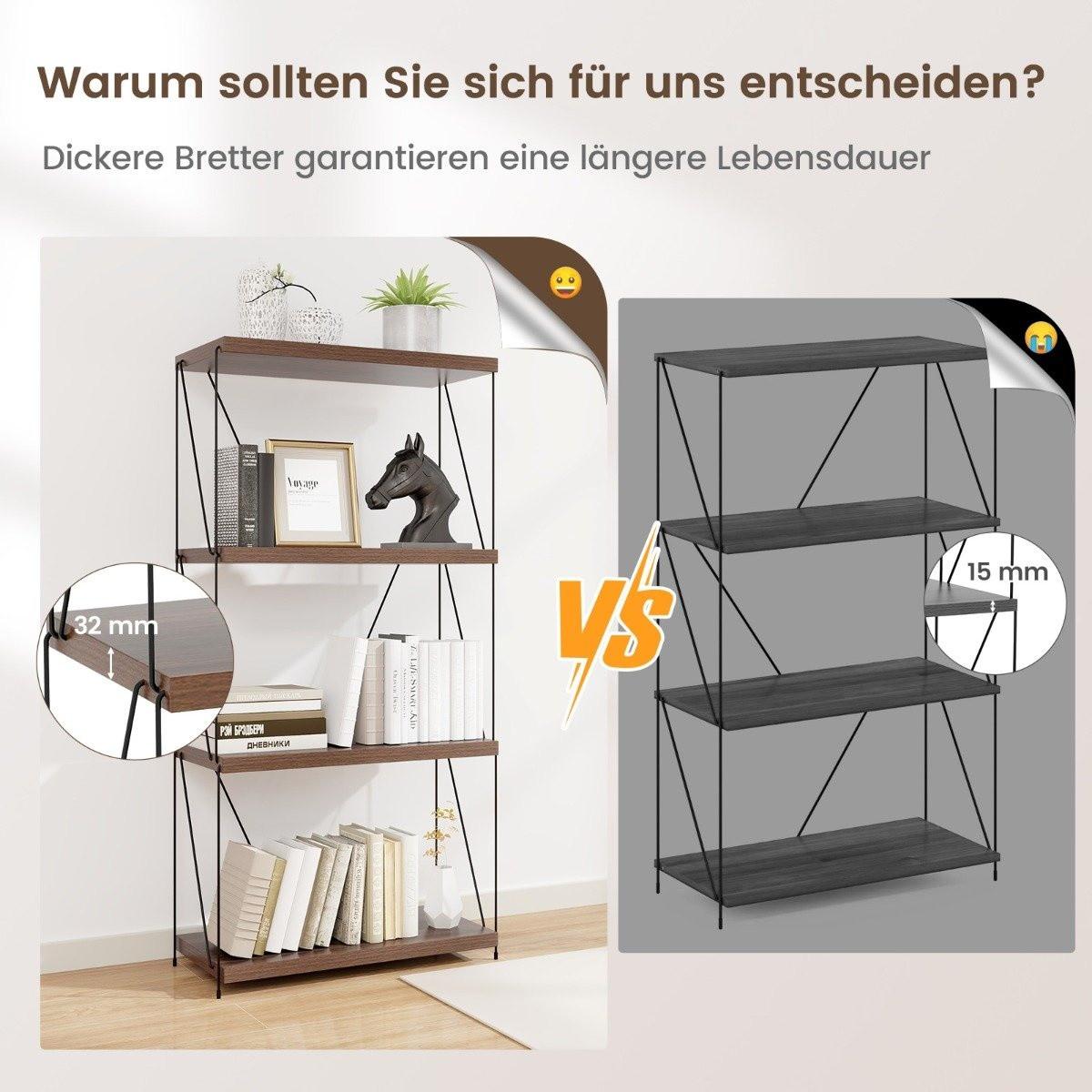 B2X 4 Ebenen Standregal mit Metallrahmen Industrielles Bücherregal Lagerregal  