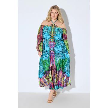 Offshoulder-Maxikleid, Chiffon, blickdichtes Unterkleid