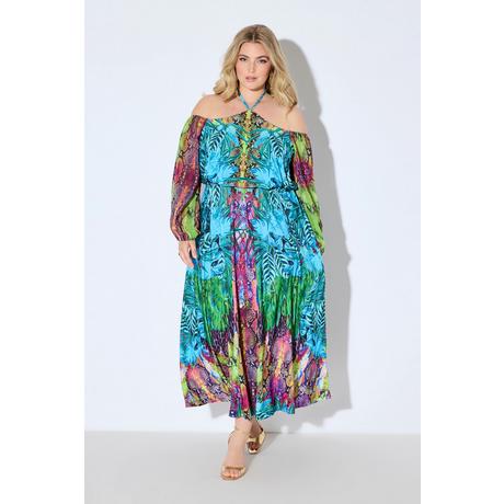 Ulla Popken Offshoulder Chiffon Maxikleid blickdichtes Unterkleid  