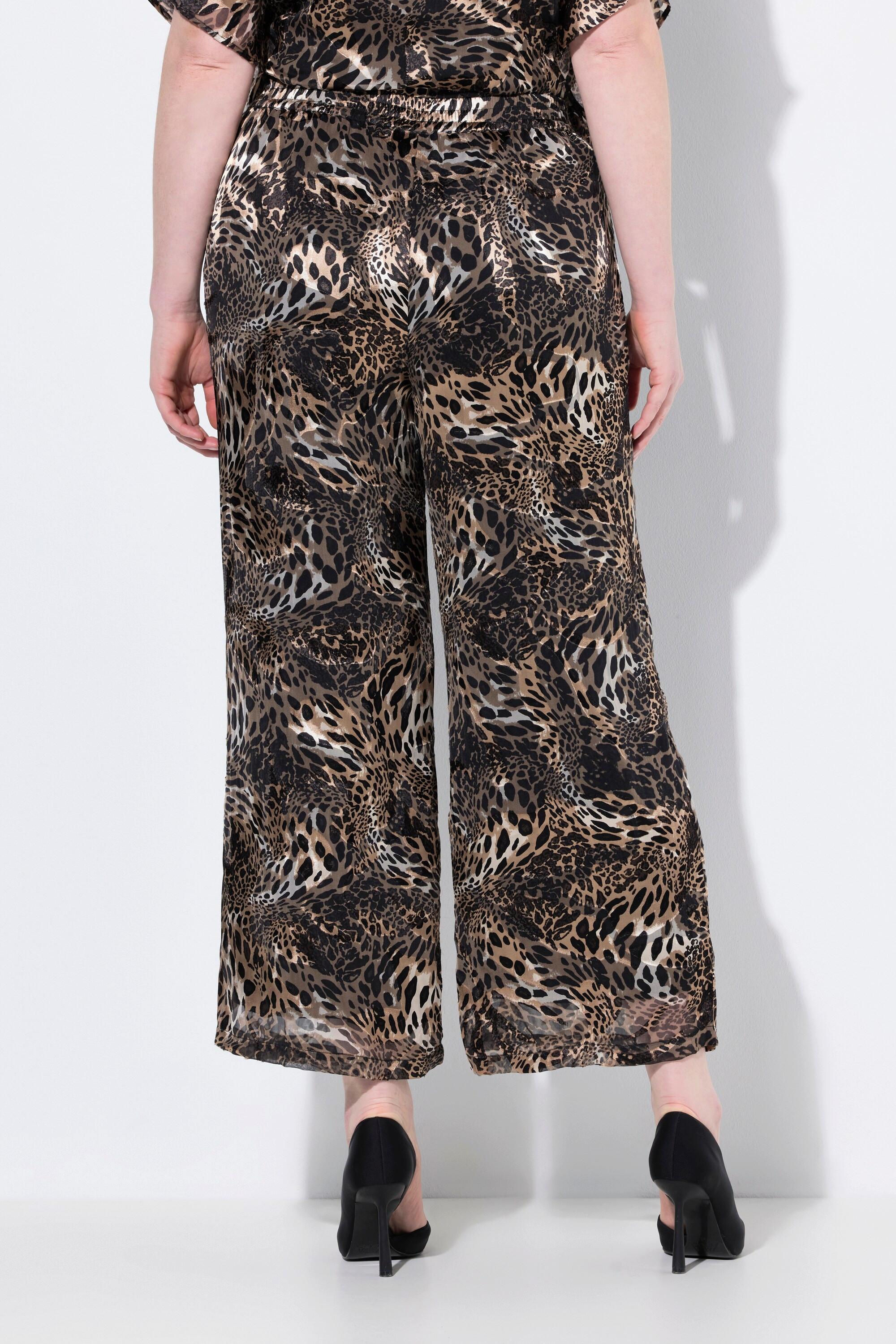 Ulla Popken Pantaloni Chiffon Doppio Strato Gamba Larga Vita Elastica  