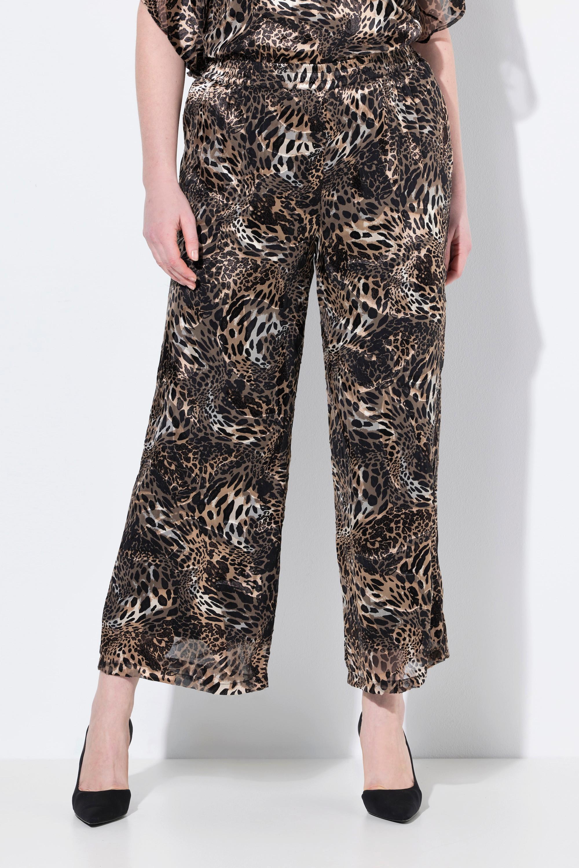 Ulla Popken Pantaloni Chiffon Doppio Strato Gamba Larga Vita Elastica  