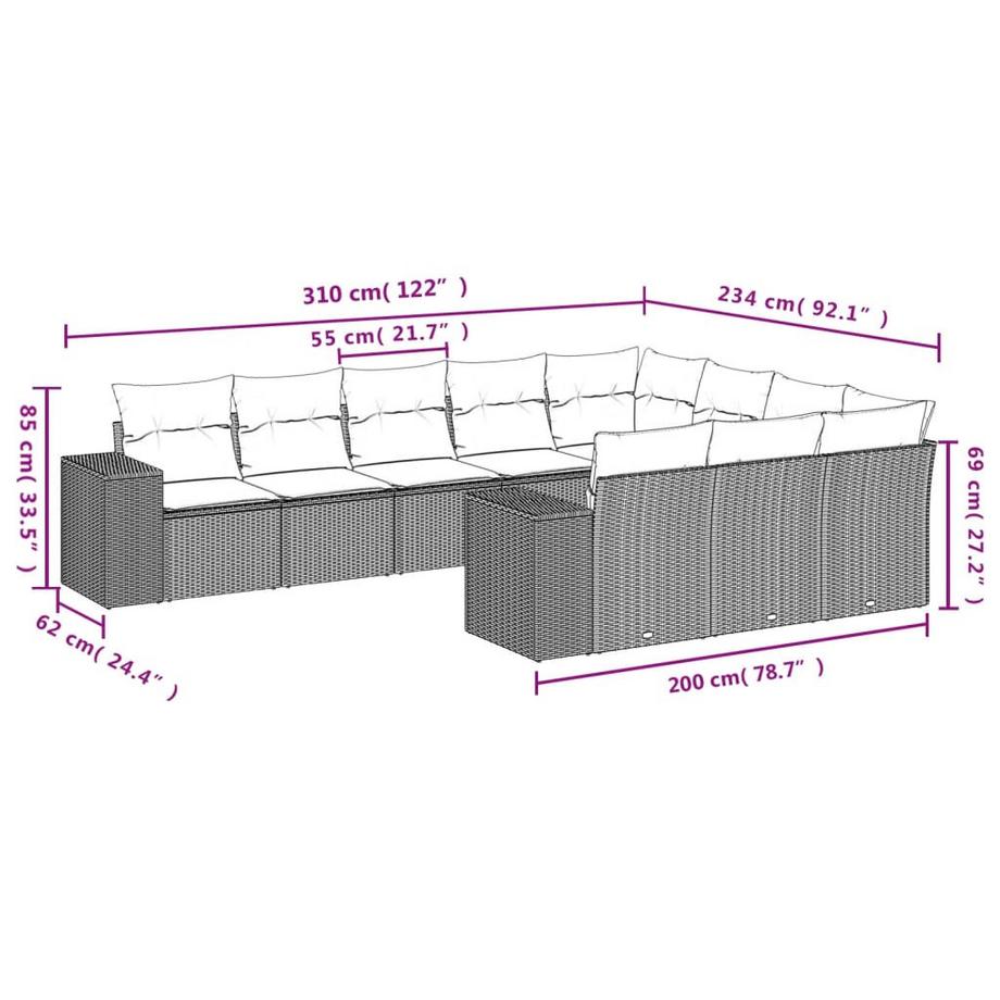 VidaXL set divano da giardino Polirattan  