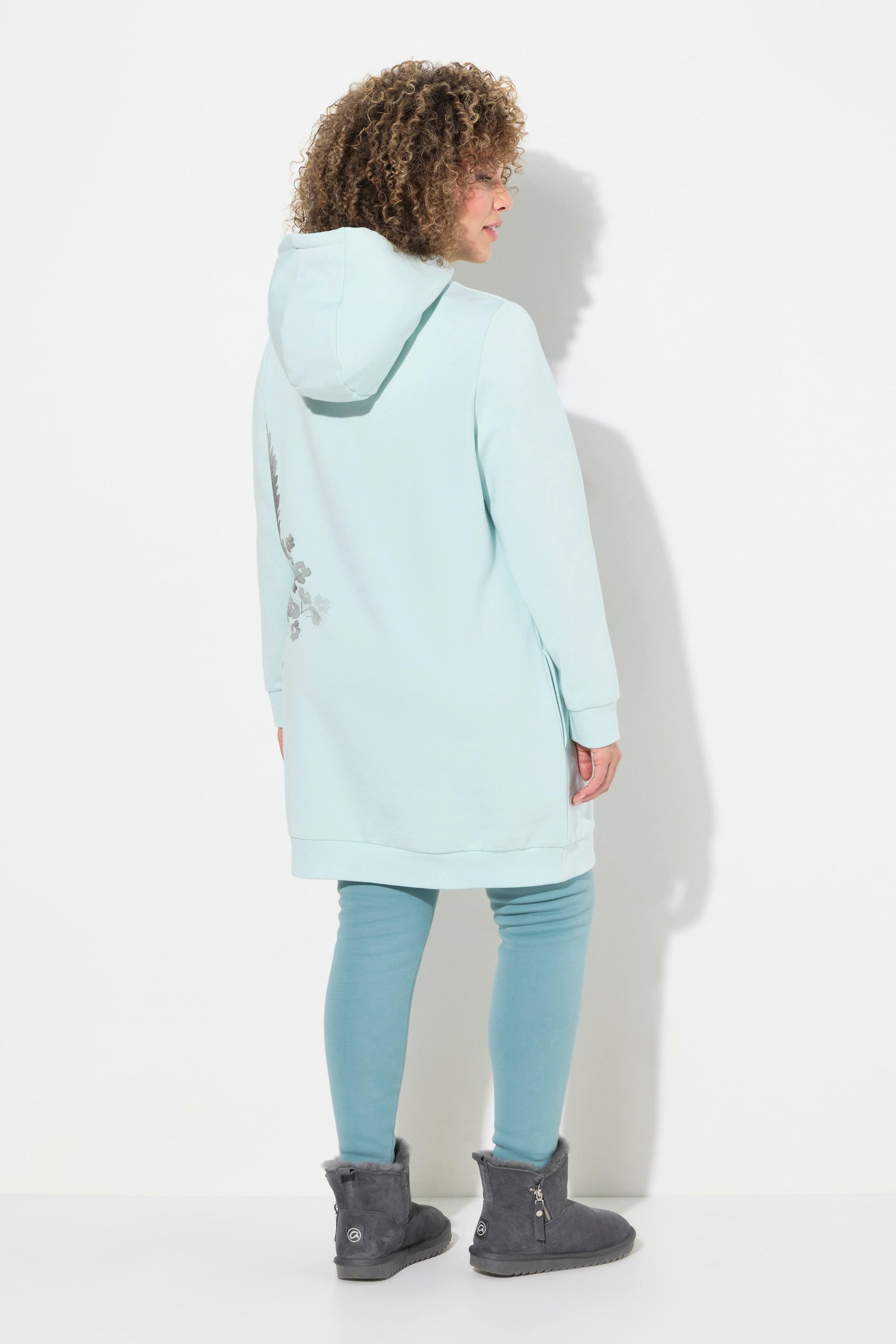 Ulla Popken  Sweat-shirt oversize à capuche et manches longues, poches et motif plantes 