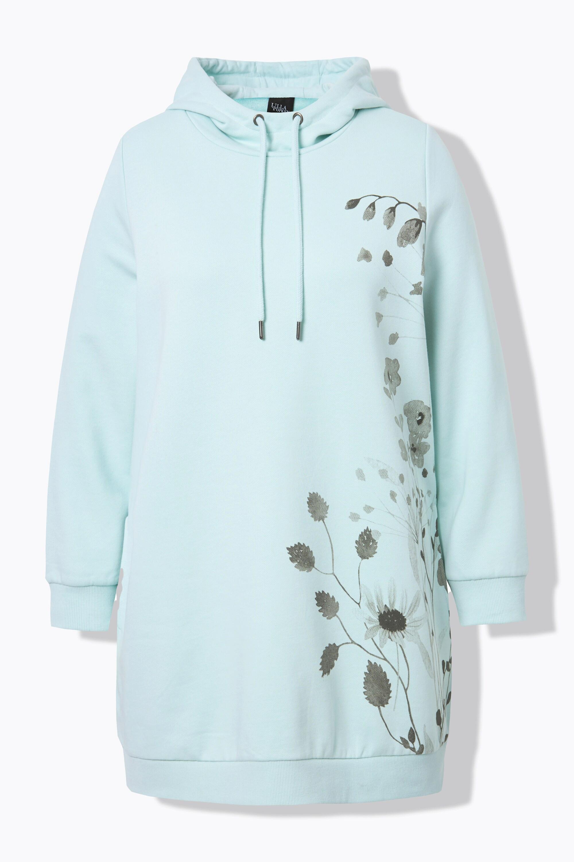 Ulla Popken  Sweat-shirt oversize à capuche et manches longues, poches et motif plantes 