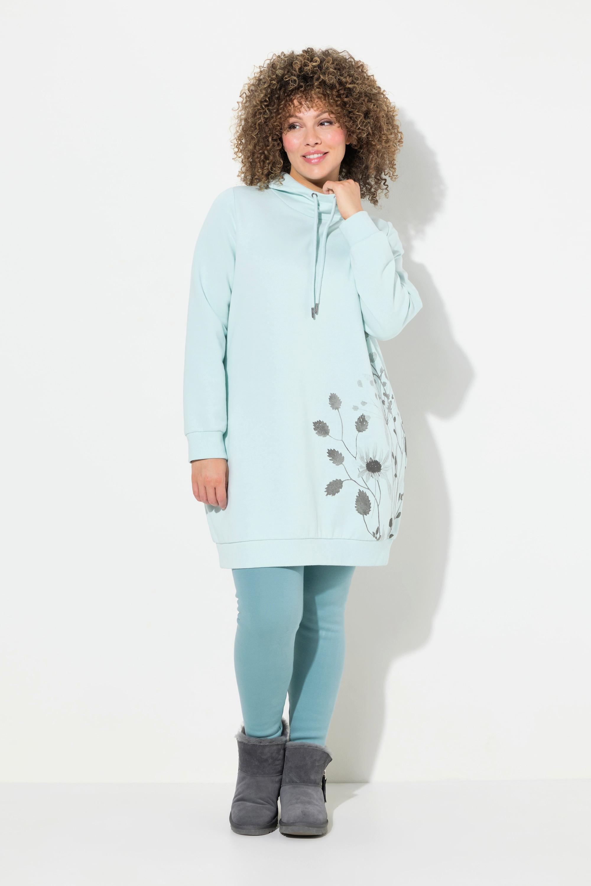 Ulla Popken  Sweat-shirt oversize à capuche et manches longues, poches et motif plantes 