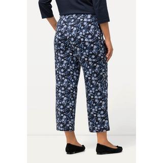 Ulla Popken  Pantaloni di jersey a 7/8 con fiori, taglio della gamba ampio e cintura elastica 