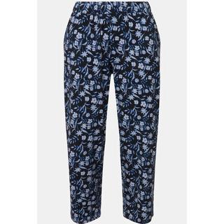 Ulla Popken  Pantaloni di jersey a 7/8 con fiori, taglio della gamba ampio e cintura elastica 