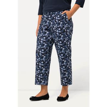 Pantaloni di jersey a 7/8 con fiori, taglio della gamba ampio e cintura elastica