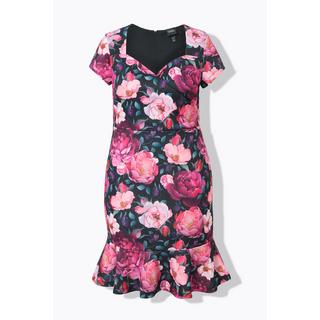 Ulla Popken Scubakleid leicht tailliert Blütenmuster Saumvolant  