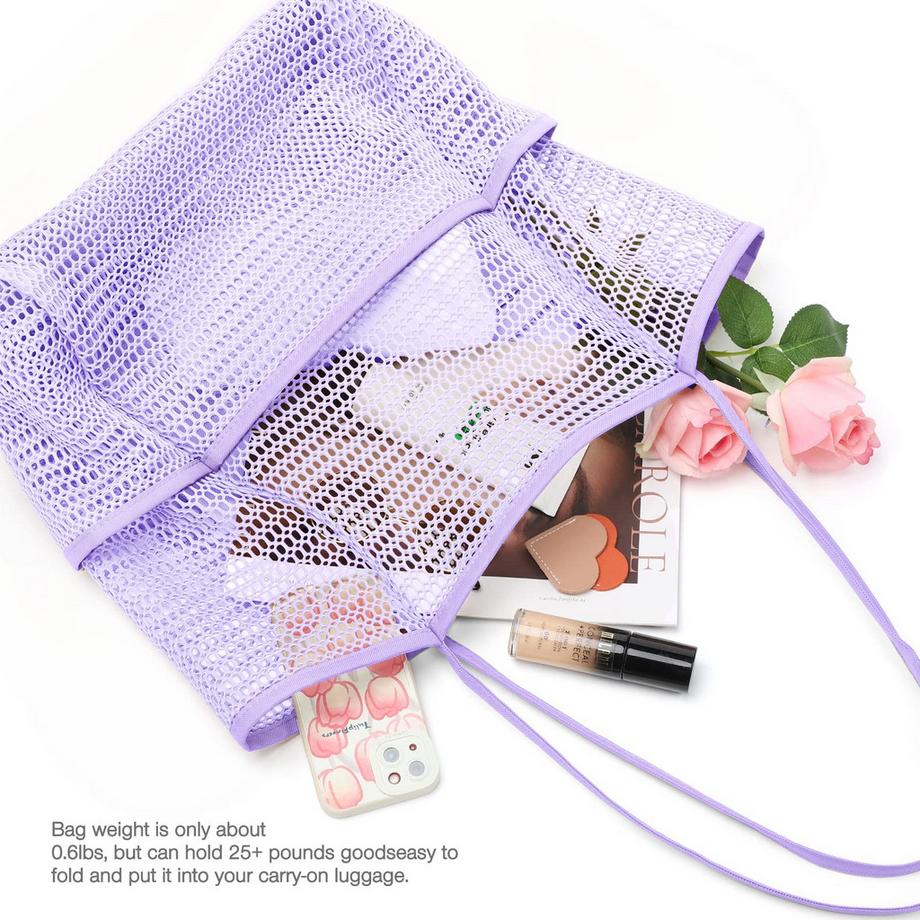 Only-bags.store Grosse faltbare Netzstrandtasche mit Taschen  
