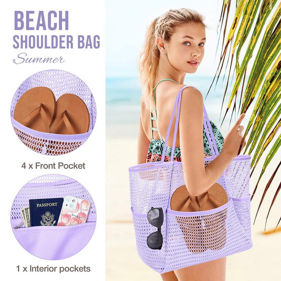 Only-bags.store Grosse faltbare Netzstrandtasche mit Taschen  