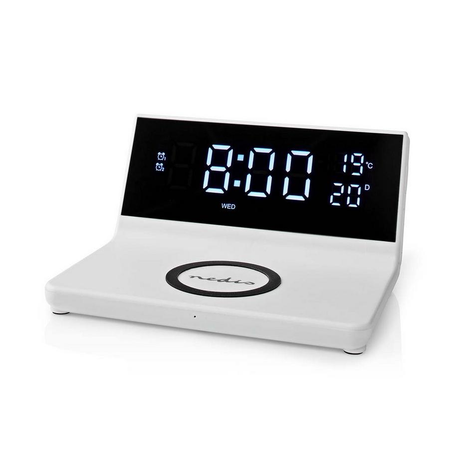 Chargeur sans fil pour réveil | certifié Qi | 5 / 7,5 / 10 / 15 W | USB A-Hane | 2 heures d'alarme | Fonction Snooze