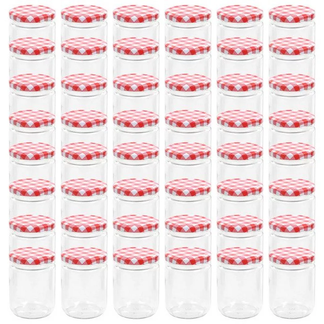 48 pcs Pots à confiture Couvercle blanc et rouge Verre 230 ml