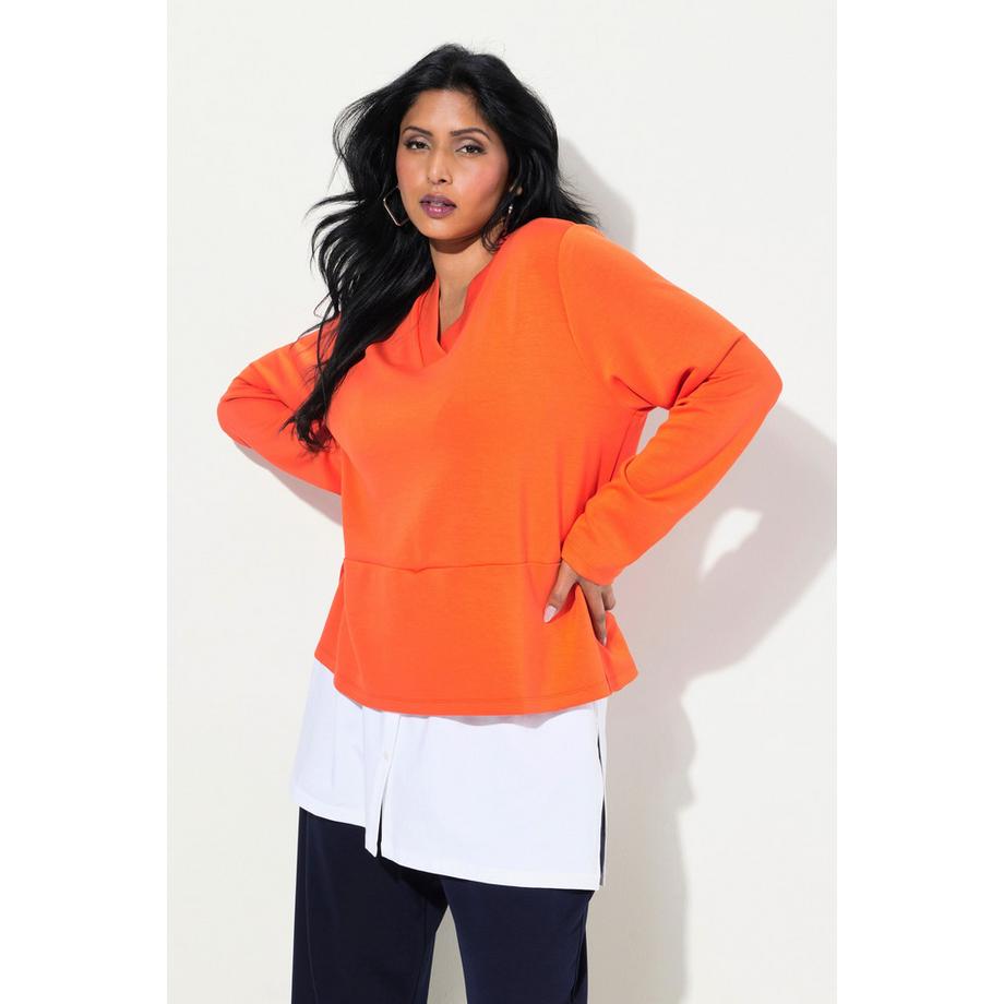 Ulla Popken Sweat-shirt Empiècement Blouse Col V Manches Longues  