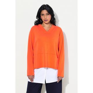 Ulla Popken  Sweat-shirt, col en V et manches longues, empiècement chemisier intégré 