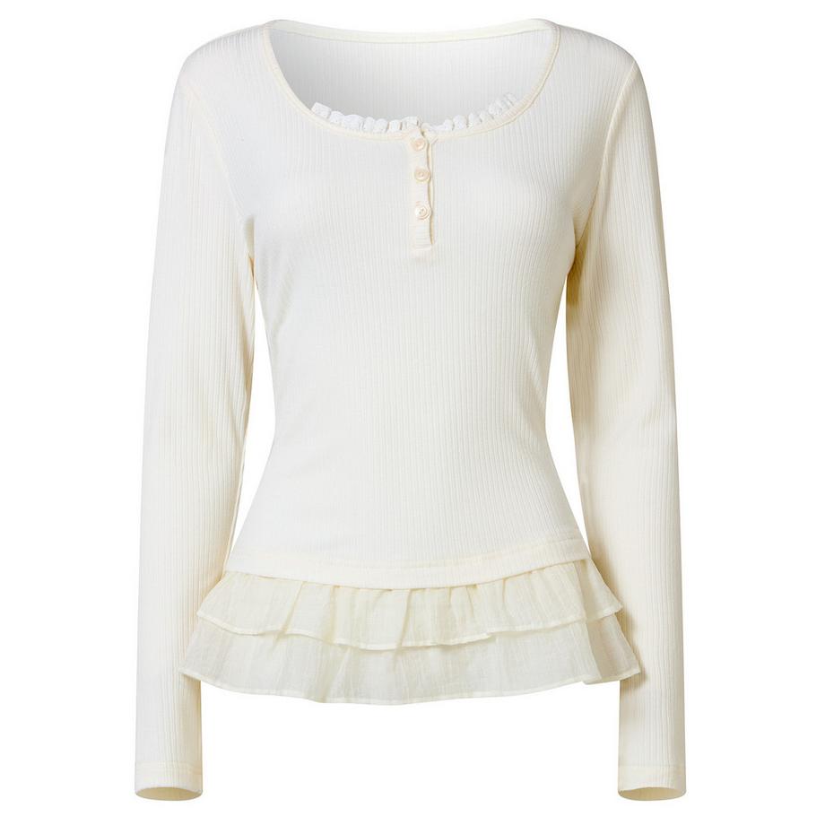 Joe Browns Esme geripptes Henley-Shirt mit Rüschendetail  