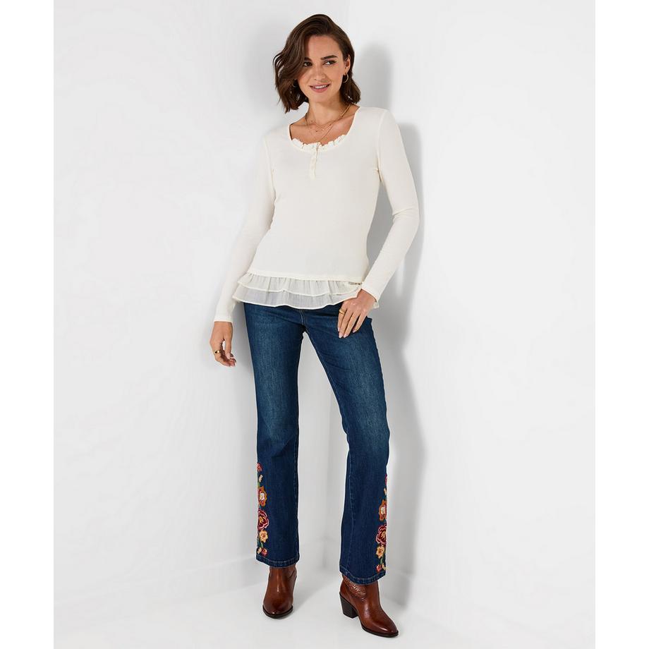 Joe Browns Esme geripptes Henley-Shirt mit Rüschendetail  