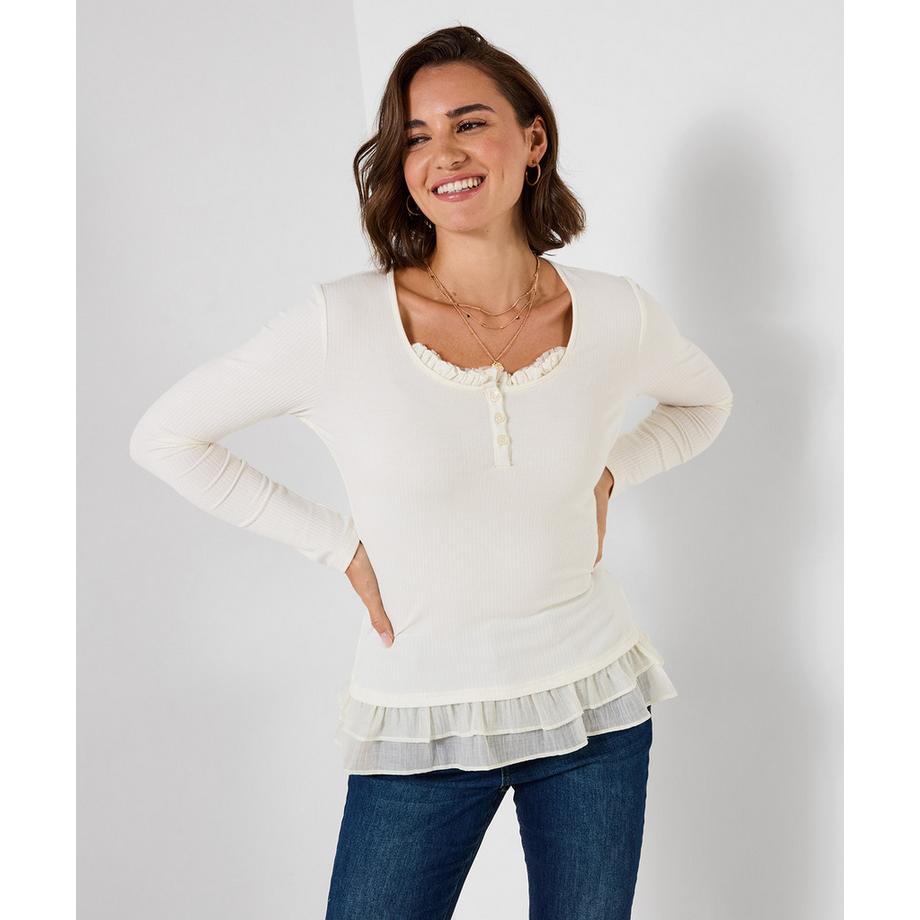 Esme geripptes Henley-Shirt aus Jersey mit Rüschendetail