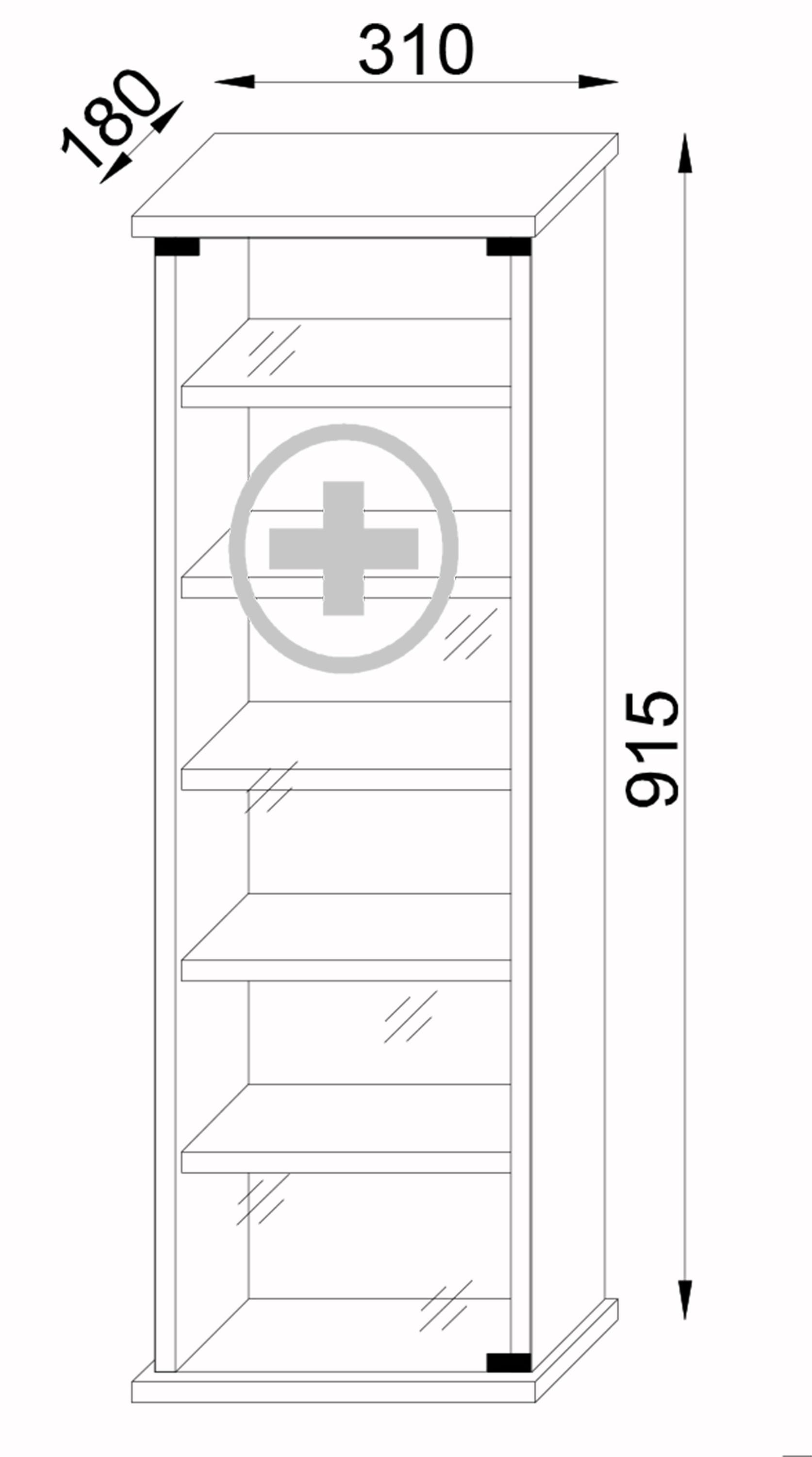 VCM Medizinschrank | Maße ca. H. 92 x B. 31 x T. 18 cm | Apothekerschrank abschließbar | Arzneischrank - Gusal  