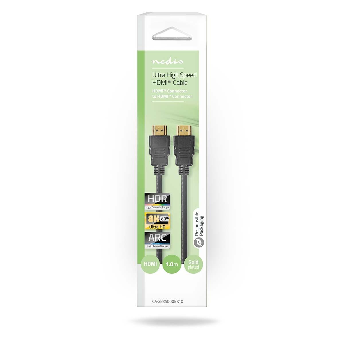 Nedis  Câble HDMI™ Ultra High Speed | Connecteur HDMI™ | Connecteur HDMI™ | 8K@60Hz | 48Gbps | 1.00m | Rond | 6.0mm | Noir | Boîte 