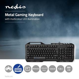 Nedis  Tastiera da gioco cablata | USB 2.0 | Tasti a membrana | LED | US International | Layout US | Alimentazione USB | Lunghezza cavo di alimentazione: 1,50 m | Gioco... 