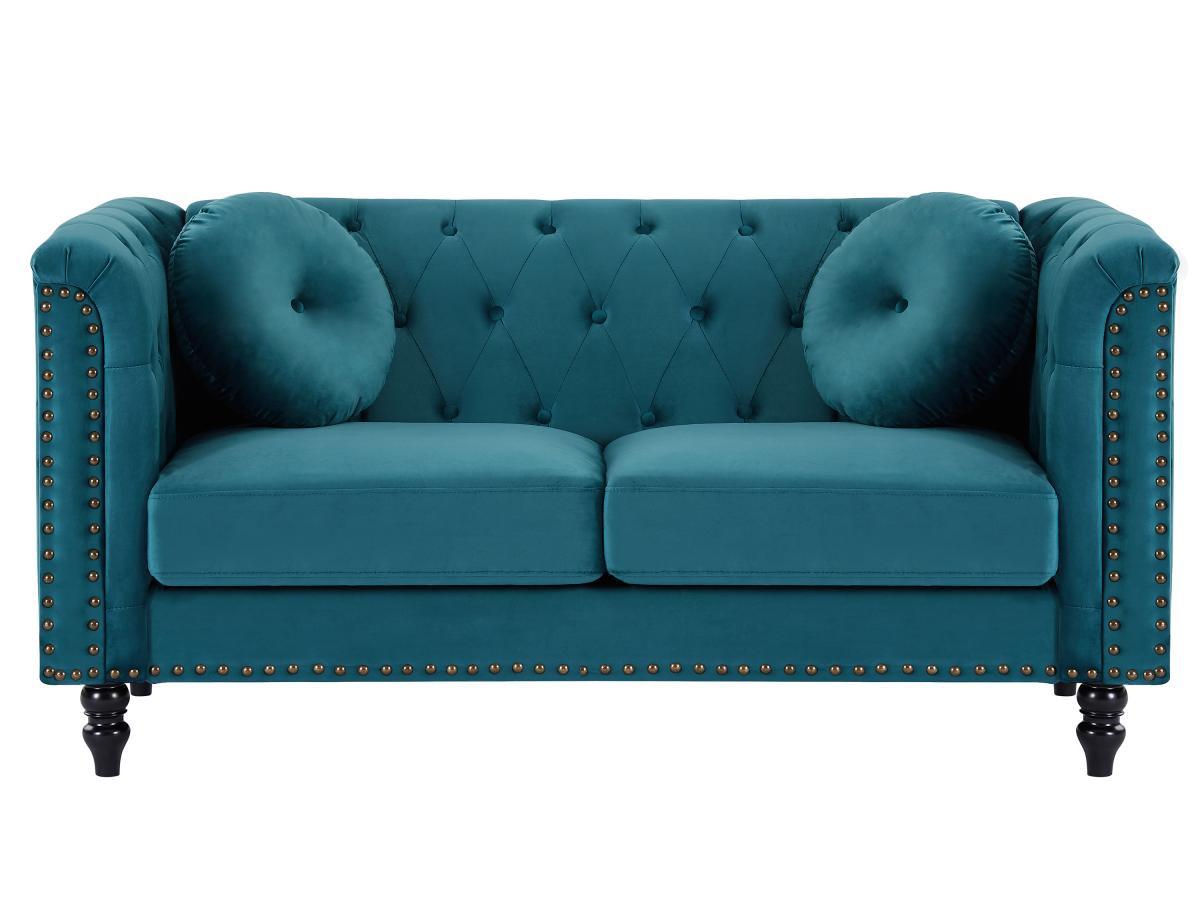 Vente-unique Sofa 2-Sitzer - Samt - Grünblau - TURNER  