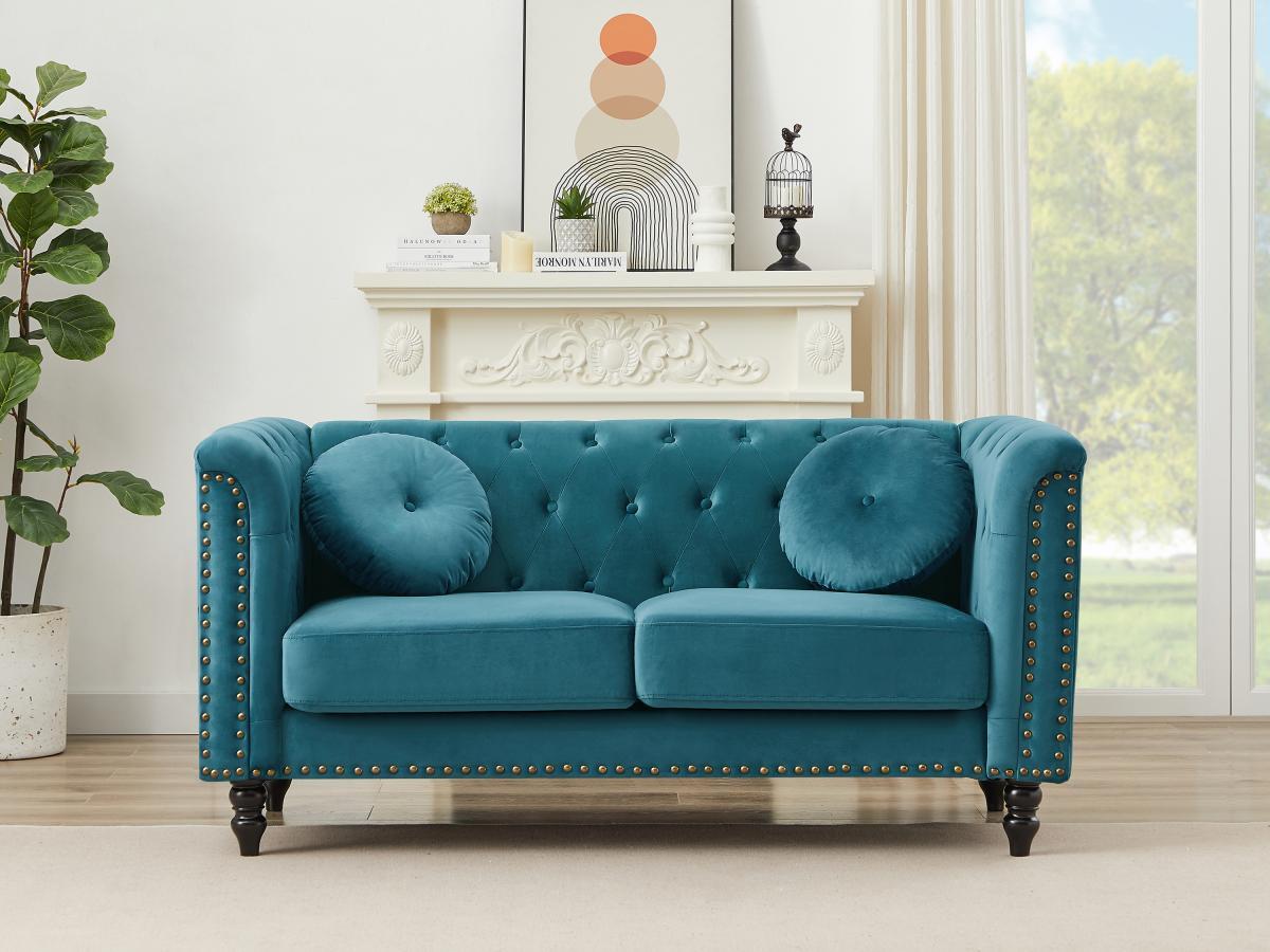 Vente-unique Sofa 2-Sitzer - Samt - Grünblau - TURNER  