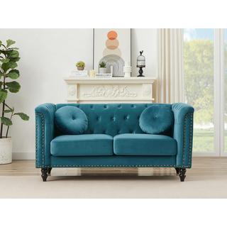 Vente-unique Sofa 2-Sitzer - Samt - Grünblau - TURNER  