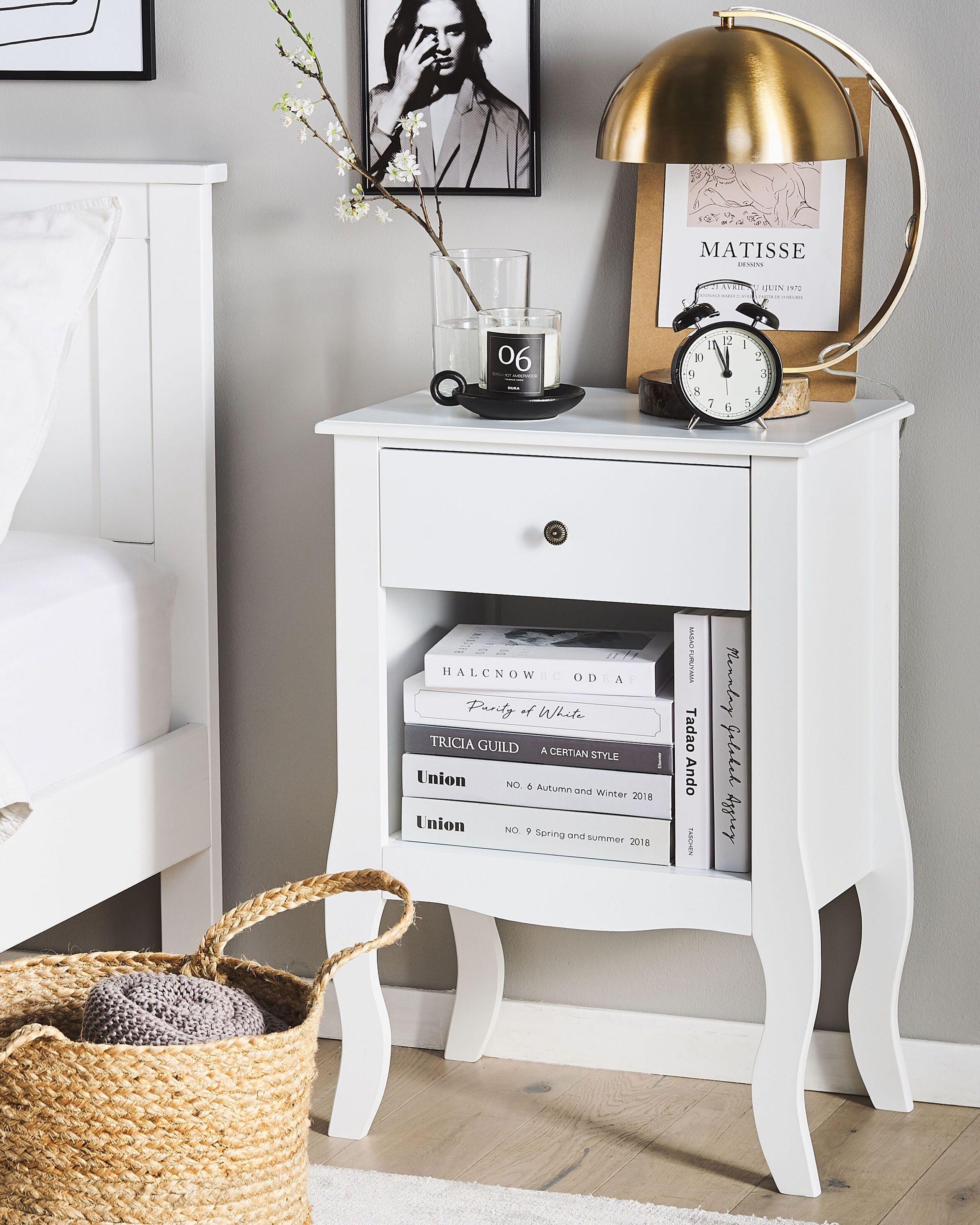 Beliani Nachttisch mit 1 Schublade aus MDF-Platte Landhausstil LANE  