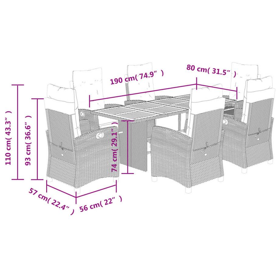 VidaXL set da pranzo da giardino Polirattan  
