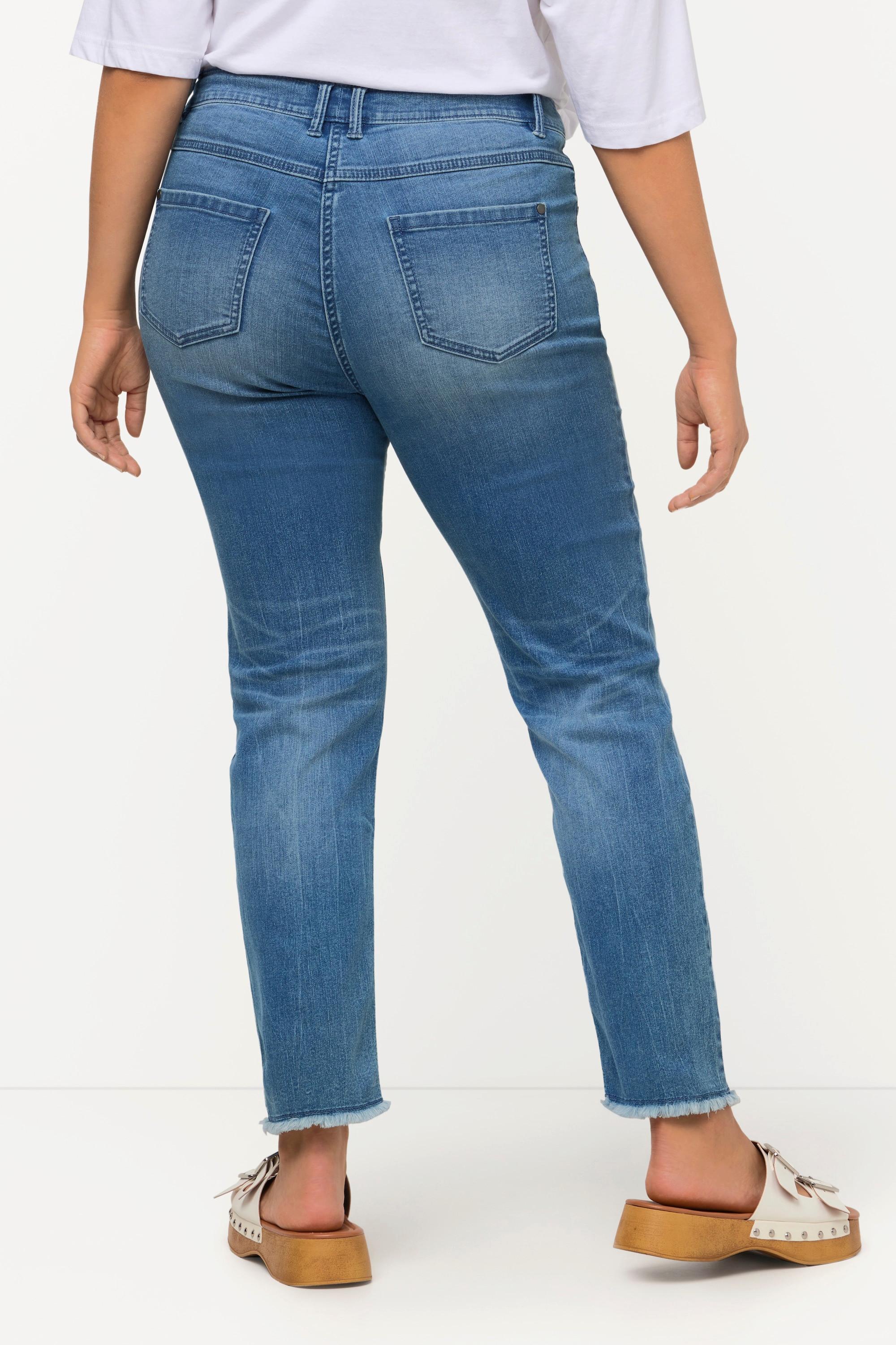 Ulla Popken  Jeans Sarah, Destroy-Effekt, schmales Bein, Fransensaum 