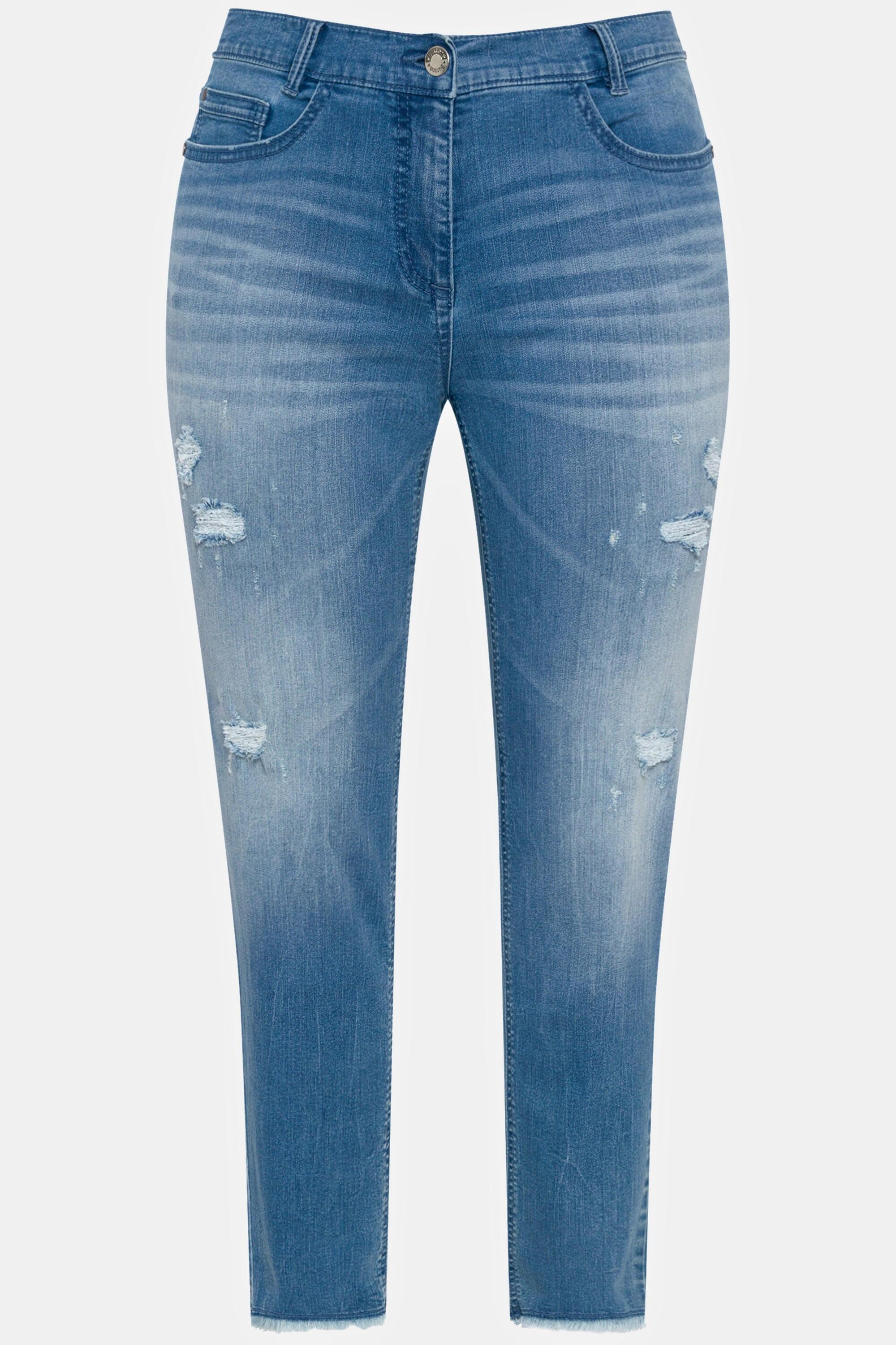 Ulla Popken  Jeans Sarah, Destroy-Effekt, schmales Bein, Fransensaum 