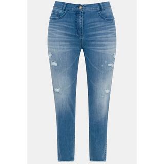 Ulla Popken  Jeans Sarah, Destroy-Effekt, schmales Bein, Fransensaum 