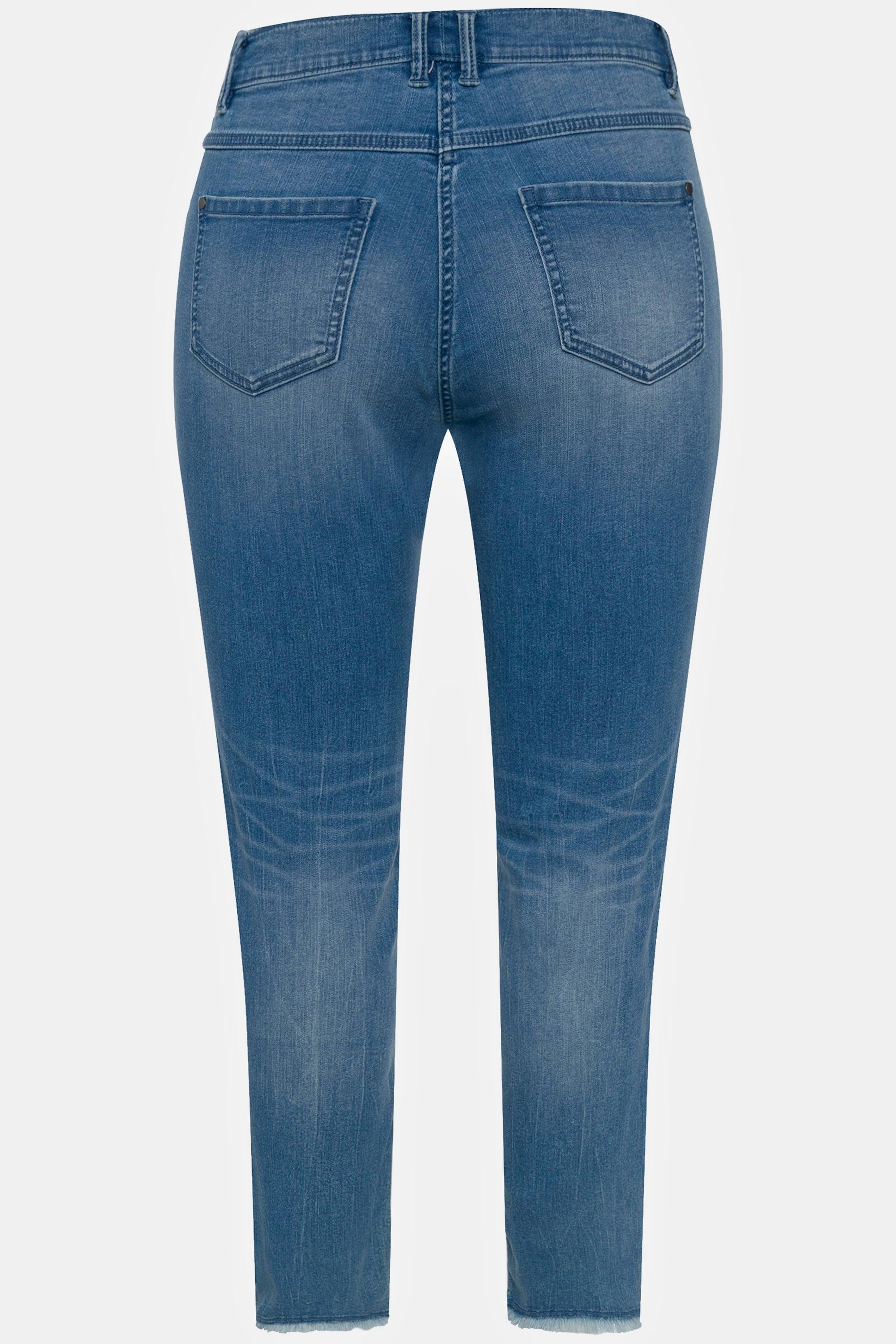 Ulla Popken  Jeans Sarah, Destroy-Effekt, schmales Bein, Fransensaum 