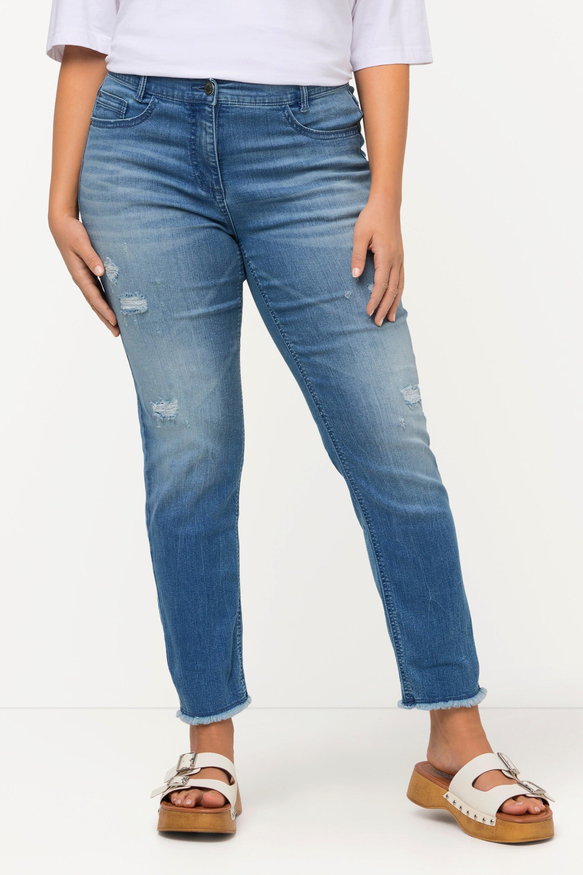 Ulla Popken  Jeans Sarah, Destroy-Effekt, schmales Bein, Fransensaum 