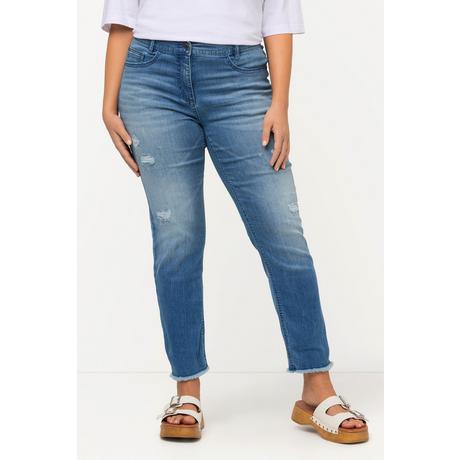 Ulla Popken  Jeans Sarah, Destroy-Effekt, schmales Bein, Fransensaum 