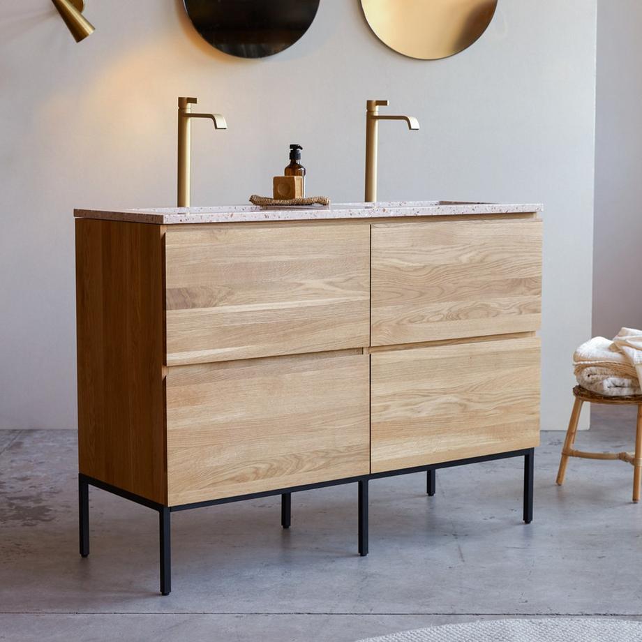 Tikamoon Badezimmermöbel aus massivem Eichenholz und Premium-Terrazzo Pink 120 cm Nova  