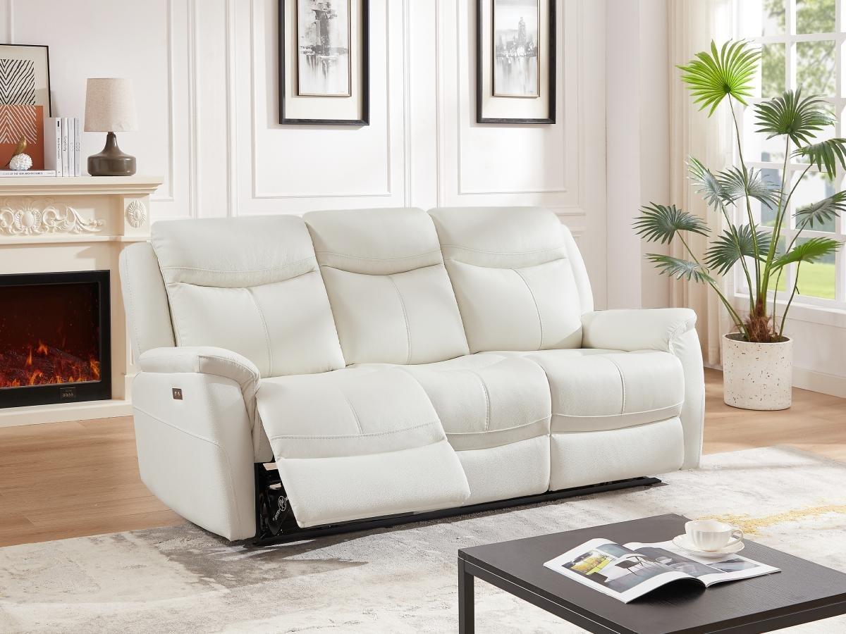 Vente-unique Relaxsofa 3-Sitzer elektrisch - Rindsleder - Weiß - NOMAJO  