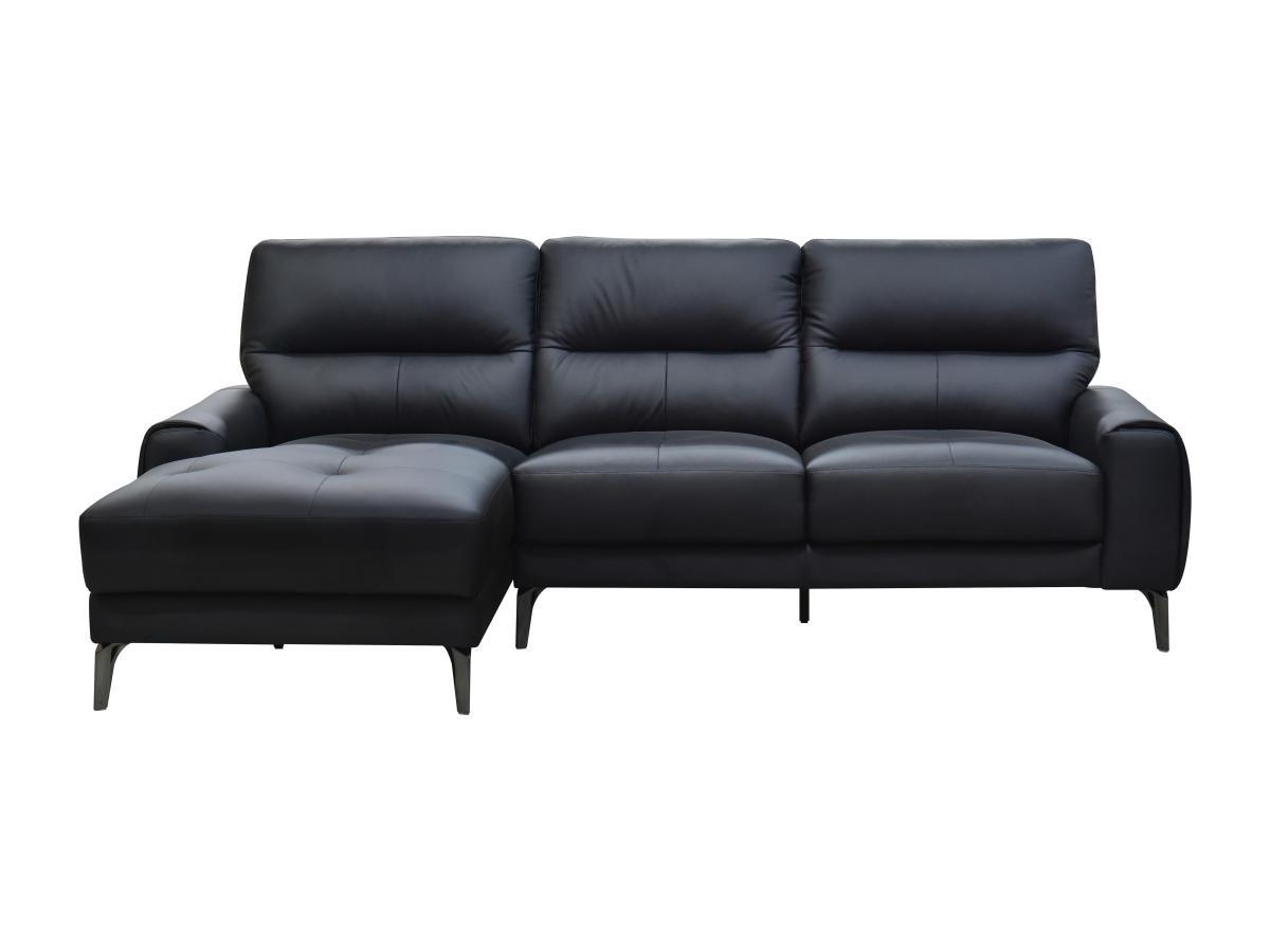 Vente-unique Ecksofa - Ecke links - Büffelleder - Schwarz - VALDANA  