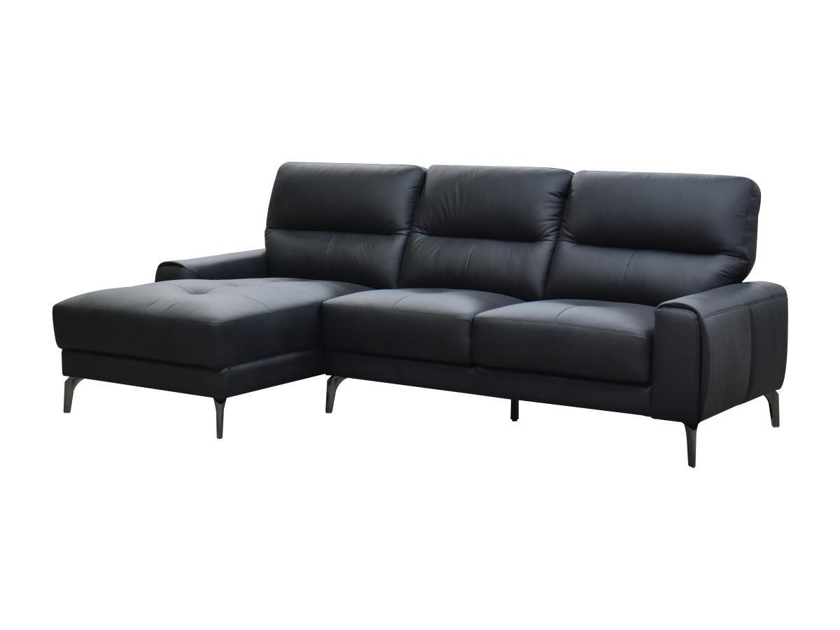 Vente-unique Ecksofa - Ecke links - Büffelleder - Schwarz - VALDANA  